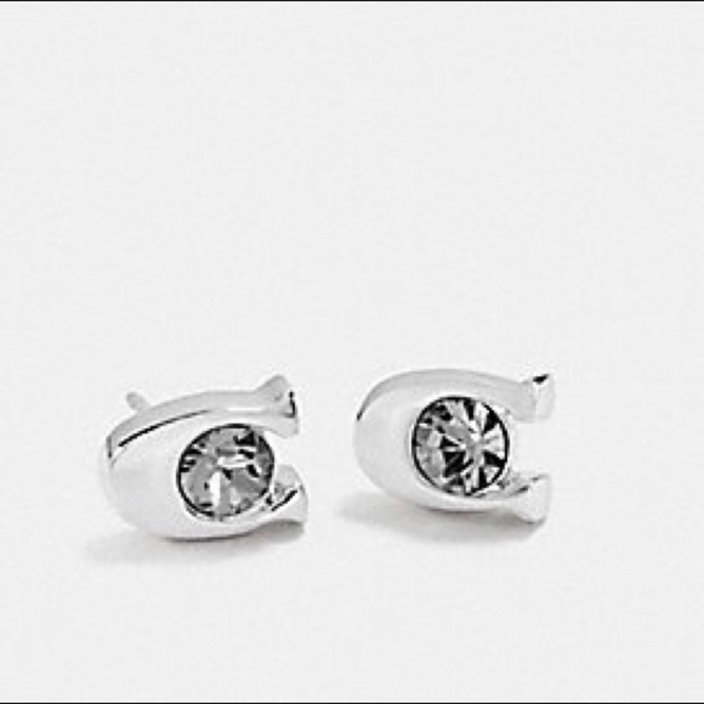 NWT COACH LOGO EARRINGS SILVER